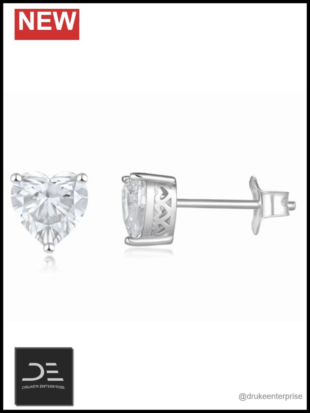 925 Sterling Silver Moissanite Heart Stud Earrings for Women